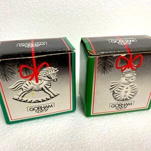 Lot 2 Vintage Gorham Germany Holiday Snowman & Horse Crystal Ornament 2.5" x 2"